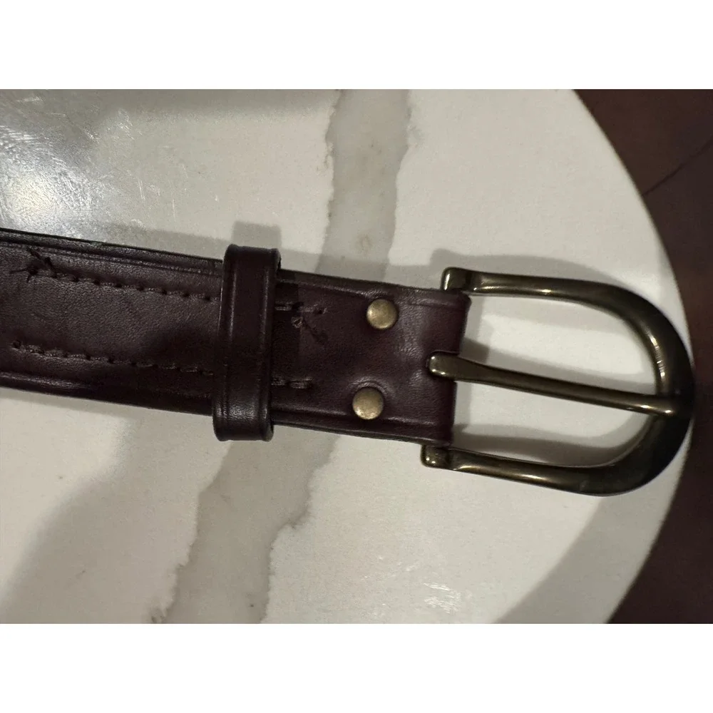Orvis Wickett & Craig Leather Belt Mens 46 Burgundy‎ Brown Brass Buckle USA Made